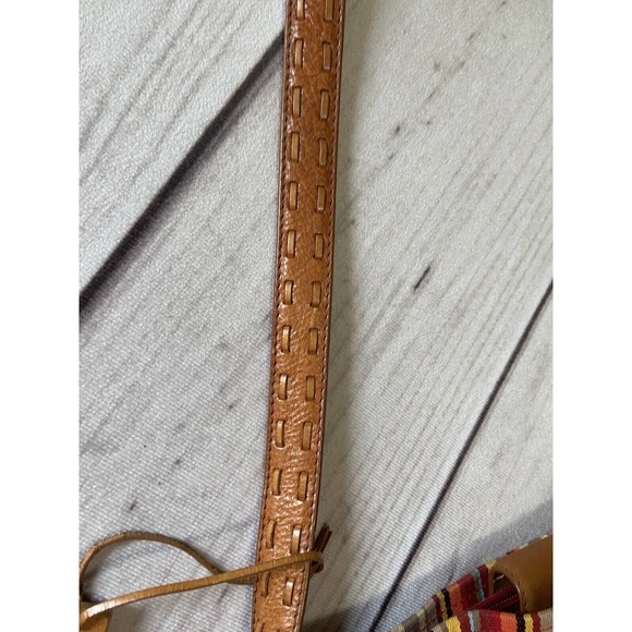 FOSSIL canvas & leather purse handbag brown orange red stripe - Picture 5 of 13